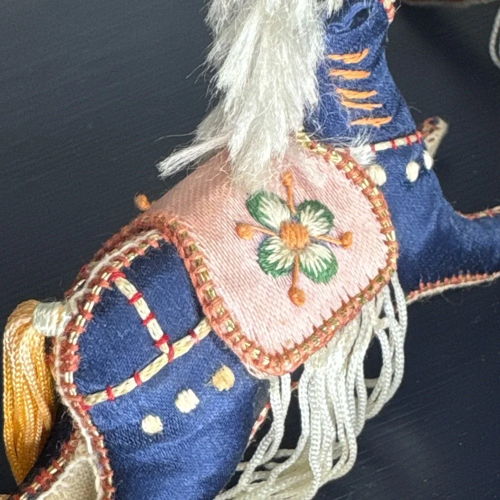 Vintage Horse Satin Embroidered China‎ Hand Made Set Of Two